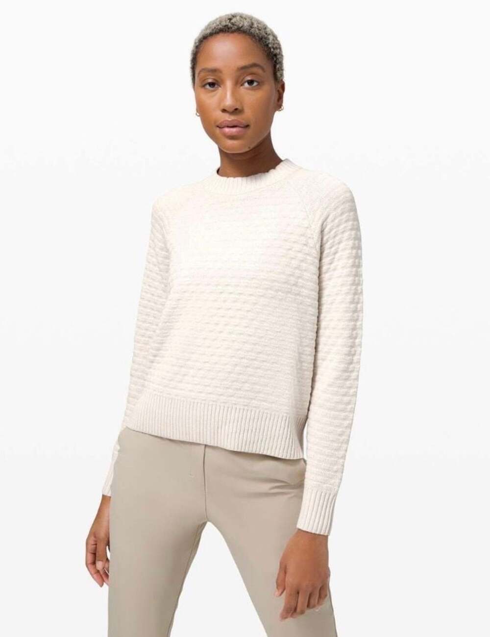 Lululemon Cashmere Sweater Texture Play Crew Ivory Knit Long Size 8